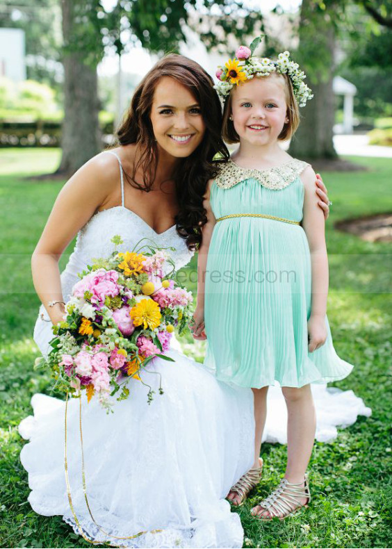 Peter Pan Gold Sequin Collar Boho Beach Chiffon Flower Girl Dress Peter Pan Gold Sequin Collar Boho Beach Chiffon Flower Girl Dress